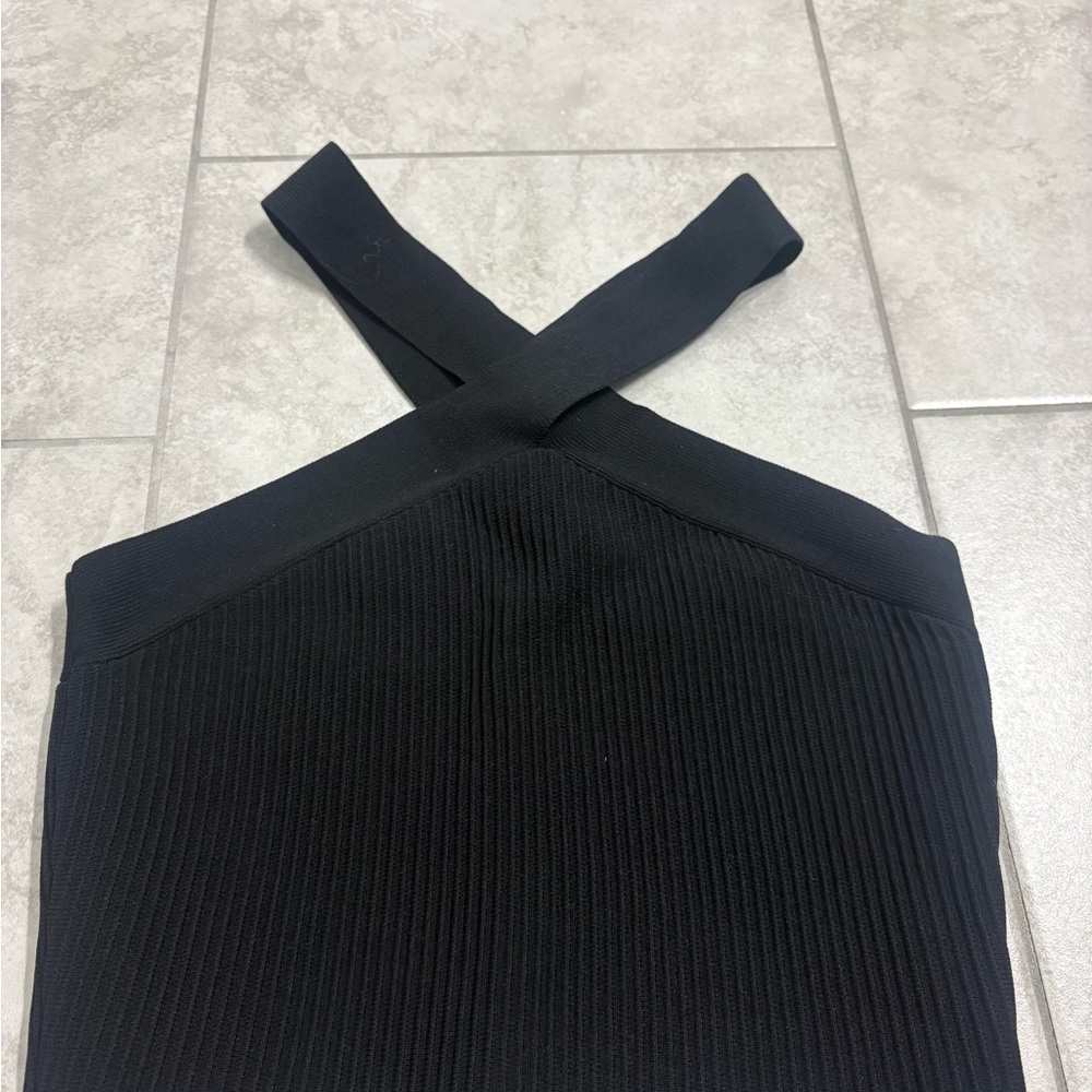 Black Ribbed Cross-Neck Top never worn